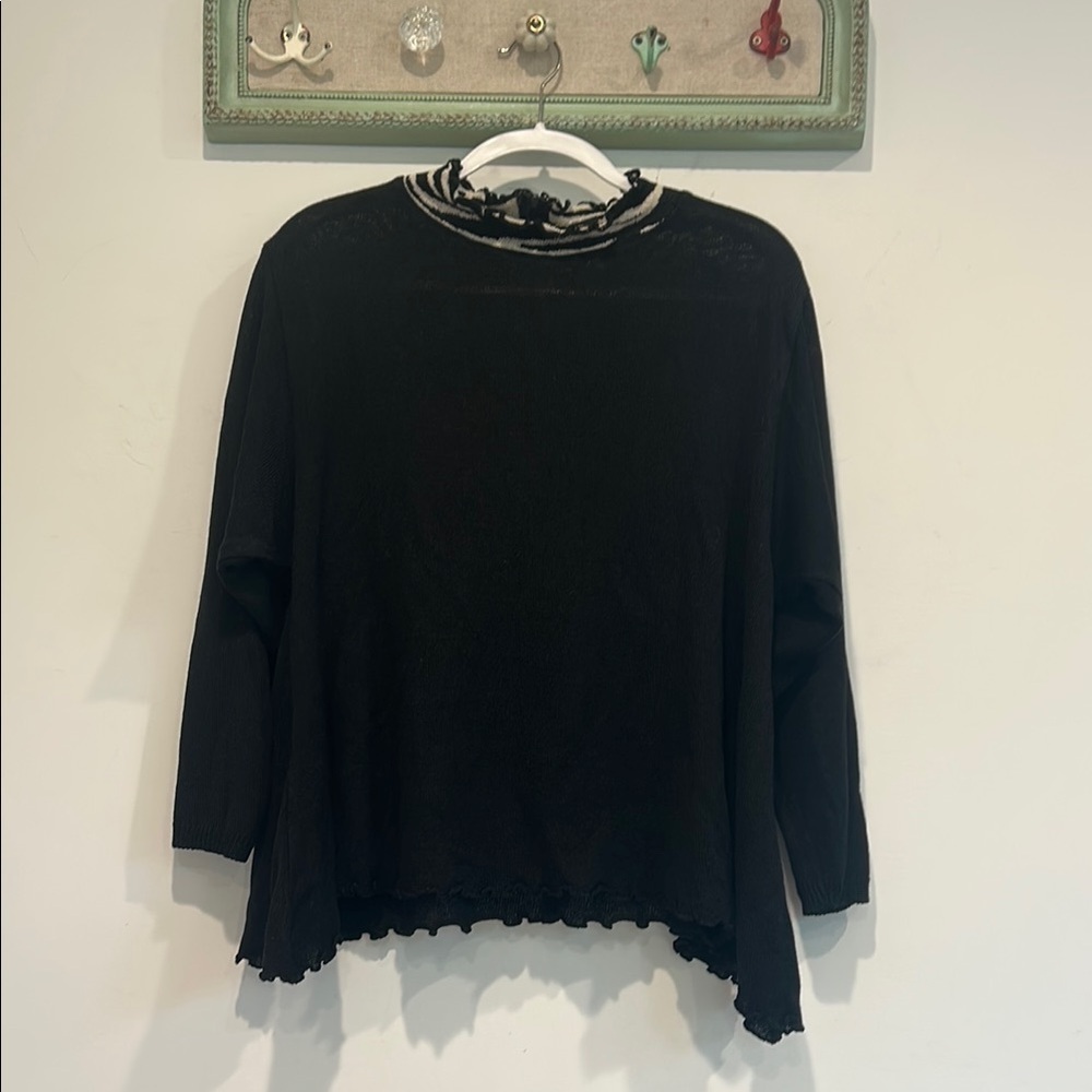 Eileen Fisher Knit Mock zebra neck  Ruffled Women's Top Black one size - Picture 10 of 10